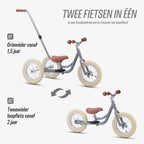 stapsgewijze uitleg over ombouw van grijze Køvapää 2-in-1 loopfiets