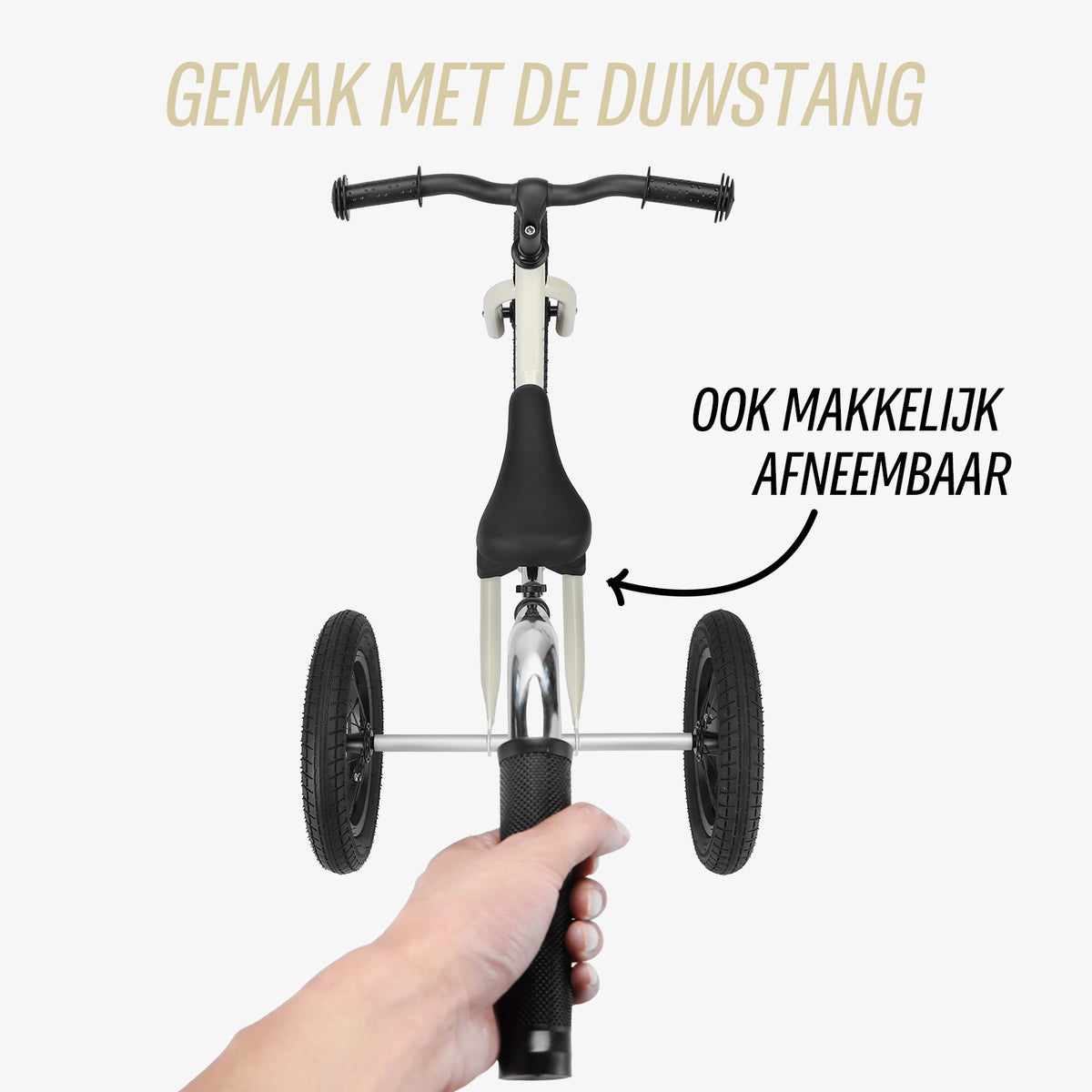afneembare duwstang bij krijtgrijze Køvapää 2-in-1 loopfiets