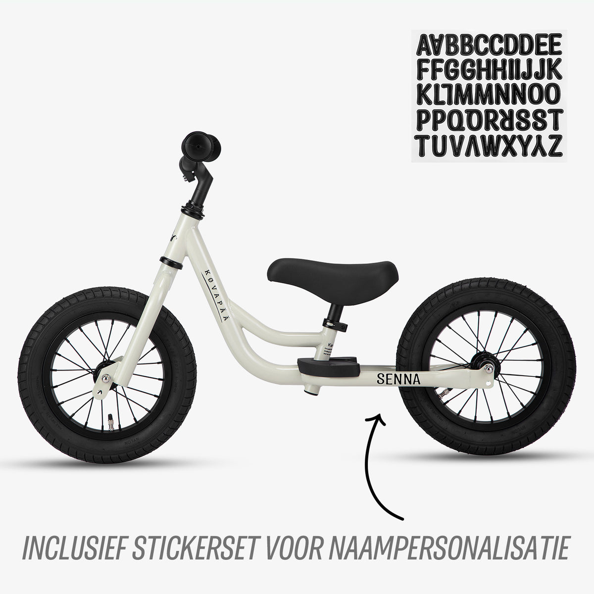 gratis stickerset bij krijtgrijze Køvapää 2-in-1 loopfiets