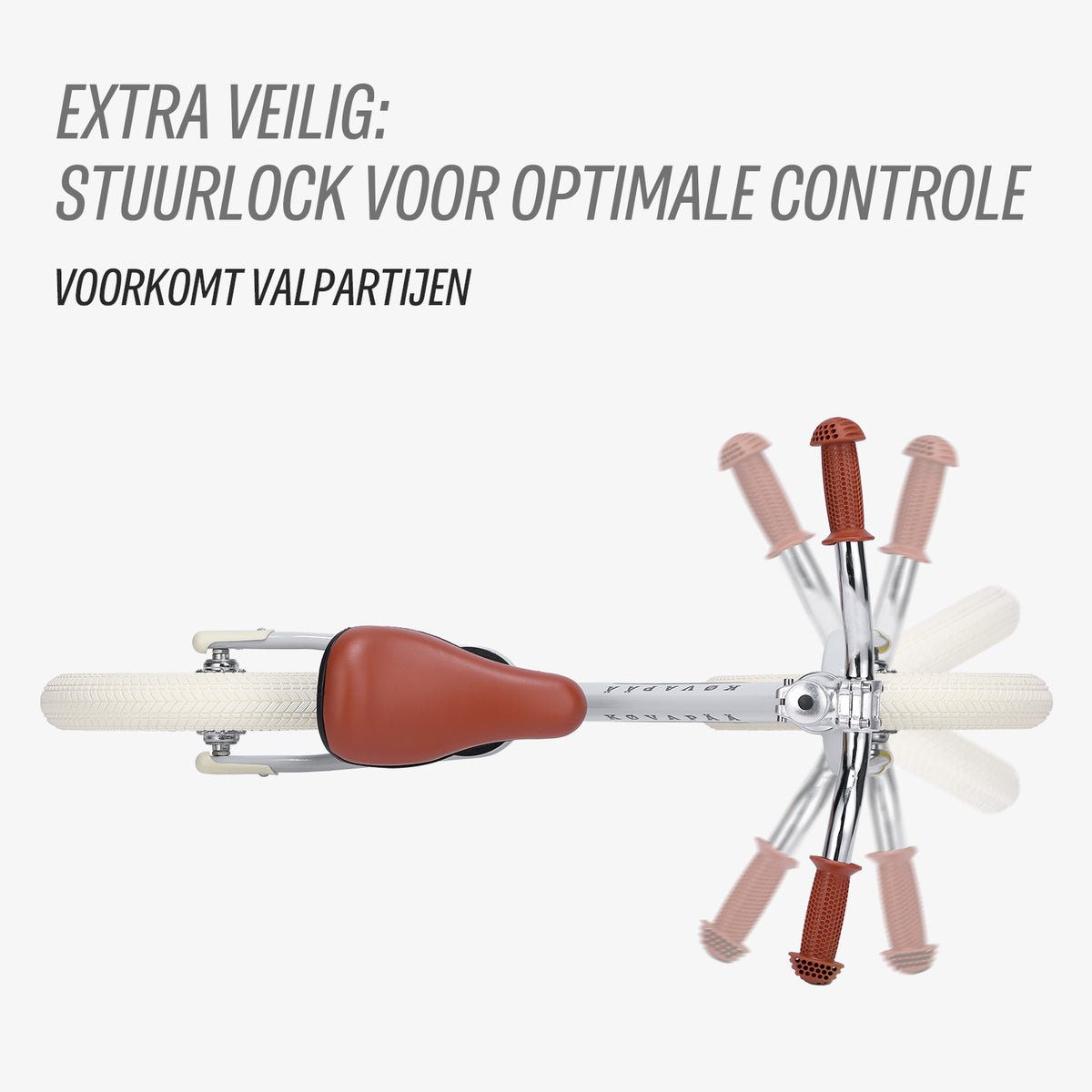 uitleg over stuurlock functie op grijze Køvapää loopfiets