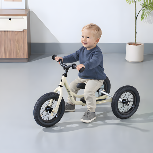 Kovapää 2 in 1 Loopfiets Krijt - Een blij kind op een comfortabele driewieler-loopfiets.