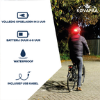 uitleg over achterlicht van zwarte Køvapää Espoo helm met batterijduur, waterdichtheid en USB-opladen