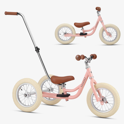 Køvapää 2-in-1 loopfiets roze in driewieler- en tweewielerstand